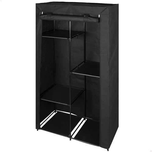 AKTIVE Max Home Armadio in tessuto, 88x45x167 cm, 3 ripiani, 1 barra, peso massimo 25 kg, copertura avvolgibile, rivestimento in tessuto rimovibile nero, mobili da campeggio (18800)