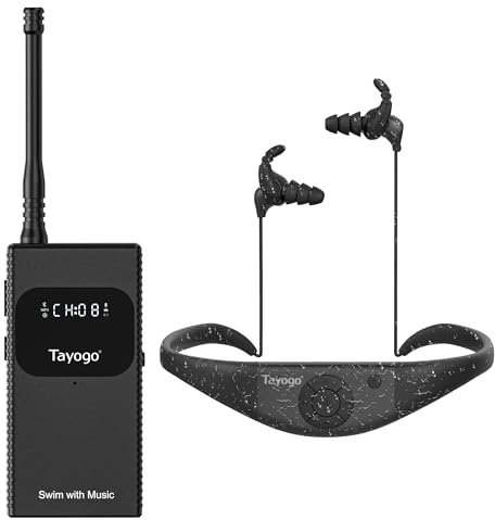 Tayogo Casque Natation Étanche avec Émetteur sans Fil – Écouteurs Natation Waterproof pour Piscine | Lecteur MP3 Intégré | Communication Entraîneur (Noir+W18pro)