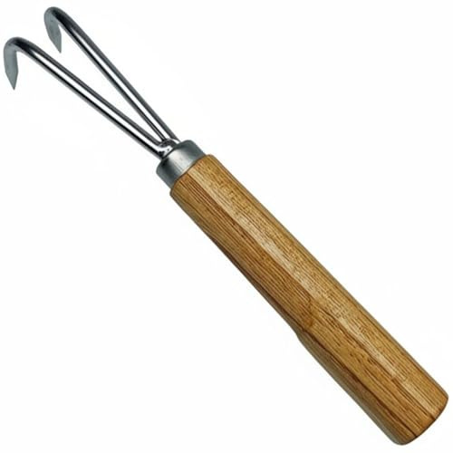 Luxylei Râteau À Racines en Acier Inoxydable avec Manche en Bois, 2 Dents, Outil pour Bonsaï, pour Ameublir Terre Entretenir Les Plantes Au Jardin