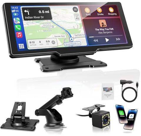 Carpeer Pantalla Carplay Coche para A-pple & Android Auto, 11 Carplay Coche con Pantalla táctil, Cámara Trasera 1080p, OTA-Updates, Bluetooth, GPS, Super Link, FM, AUX, Siri de Voz