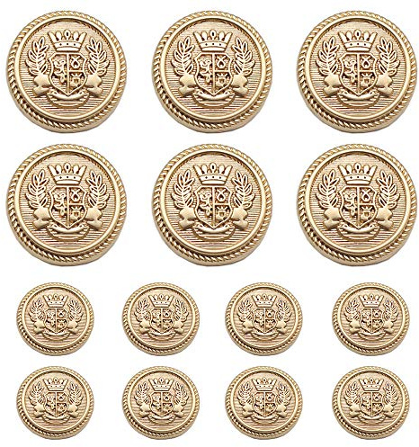 MebuZip 14 Stück Kunststoff Knöpfe Mattgold 15mm 20mm Metallknöpfe für anzüge jacken mäntel blazer uniform (MBM21)