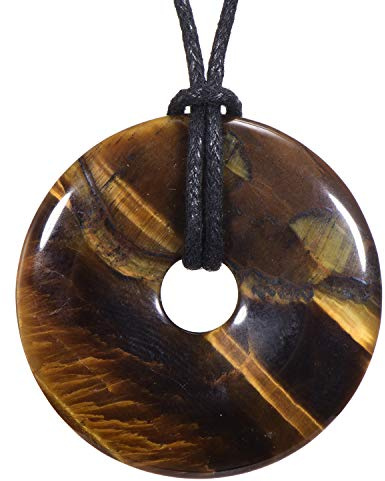 Morella Women's Necklace 31.5 inch - 80 cm Gemstone Donut gem Pendant Tiger Eye in a Velvet Bag