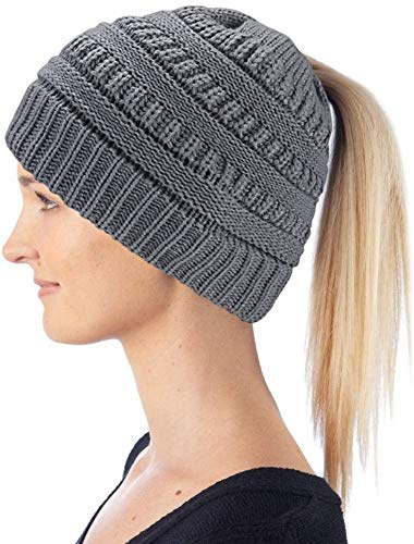 Hatstar Damen Beanie Mütze mit Zopfloch | Strickmütze für Pferdeschwanz | Ponytail Beanie gestrickte Mädchen Wintermütze | weich & warm