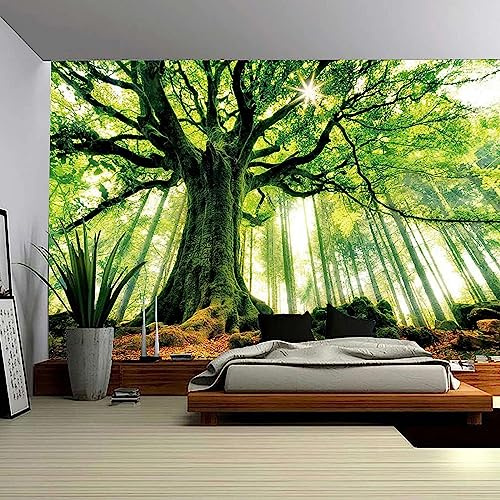 ENJOHOS Grüner Natur-Baum-Tapisserie, Heimdekoration, extra großer Wandbehang, Tapisserie, verzauberter Wald, Hintergrund für Schlafzimmer, Wohnzimmer, Innen- und Außenbereich, Dekoration (228 cm L x