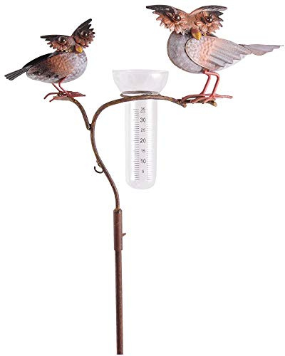 matches21 Regenmesser Eulen Metall Erdspieß Wetterstation Regenwasser Niederschlagsmesser Gartendeko 1 STK 42x130 cm