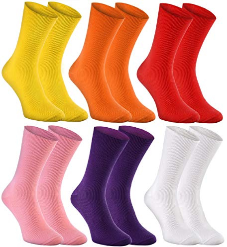 Rainbow Socks - Femme Homme Chaussettes Antibactériennes Diabetiques - 6 Paar - Jaune Orange Rouge Rosa Violet Blanc - Taille 39-41