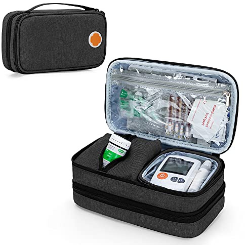 CURMIO Borsa Termica per Insulina, Viaggio Diabetici Doppio Strato, Nero | Sacchetto Staccabili, Foglio di Alluminio Isolante, Maniglia, per Penne da Insulina/ Accessori Diabete/ Farmaci, Solo Borsa