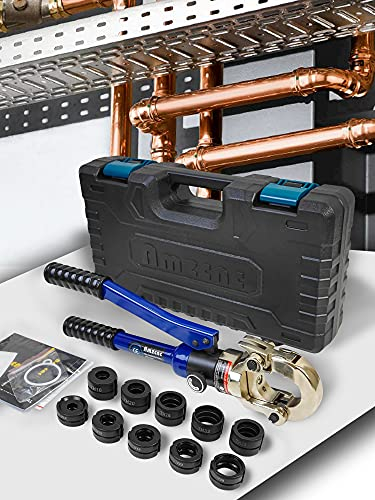 Pinza idraulica per crimpatura Ø12-28mm in rame per tubi idraulici strumento per pressa con 5 pezzi di rame 12.15.18.22.28 mm e 4 pezzi PEX-AL-PEX 16.20.26.32 mm