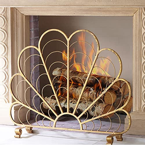 MMQGQ store Funkenschutz Badewaren-feuerwaren-Kamin, Goldenes Wohnzimmer-Feuer-funken-Guard-Gitter, Einzelpaneel-Schlafzimmer-Kamin-bildschirme, 37,72 × 30.85 Zoll