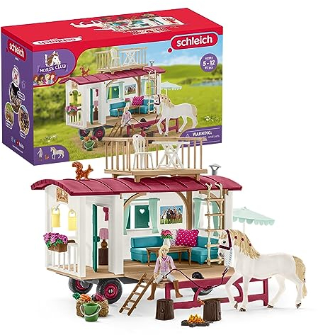 schleich 42593 HORSE CLUB Wohnwagen für geheime Club-Treffen, 95 Teile Spielset mit schleich Pferde Figur und weiterem Zubehör, Spielzeug für Kinder ab 5 Jahren