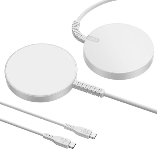 ESR für Magsafe Ladegerät, Wireless Charger für iPhone 17/17e/16/15/14/13, AirPods 4/3/2 Pro, Samsung S26, Induktive Ladestation mit 1,5m Verstärktem Nylonkabel, 2 Stück, Weiß(Ohne Netzteil)