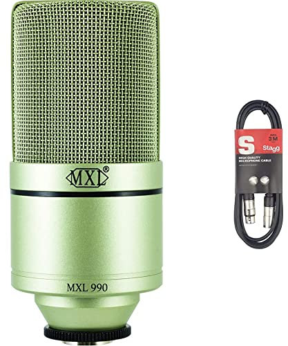 MXL 990 Kondensatormikrofon, Silber & Stagg 3M Mikrofon Kabel, 1x XLR Stecker - 1x XLR Buchse, schwarz