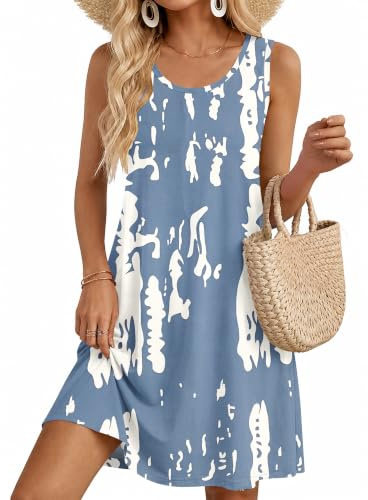 AUSELILY Women's Summer Sleeveless V-Neck Tie Dye Casual Tank Dress with Pockets Tie Dye,L