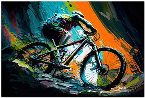 Printonia Bild auf Leinwand 120x80cm Fahrrad Rad MTB Mountainbike Abstrakt Radsport Art Bilder Dekoration Wandbild Kunstdruck