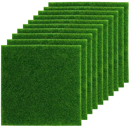 WAIZHIUA 10 Pcs Astro Turf - 15x15cm Fake Grass Mat, Artificial Synthetic Turf for Modelling, Dolls House, Toy Farm, Fake Garden Lawn Ornament