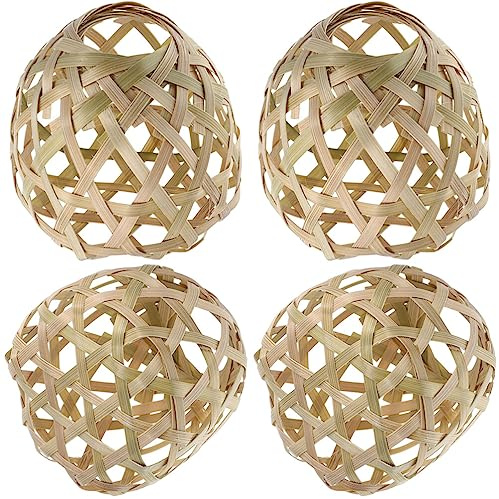 OSALADI Lot De 4 Abat-Jour Suspendus En Bambou Tissé Cache-Lumière Rustique Pour Suspension Et Plafonnier Diffuse La Lumière Décor D'Intérieur Compact 7.50 X 7.00 X 7.00 Cm
