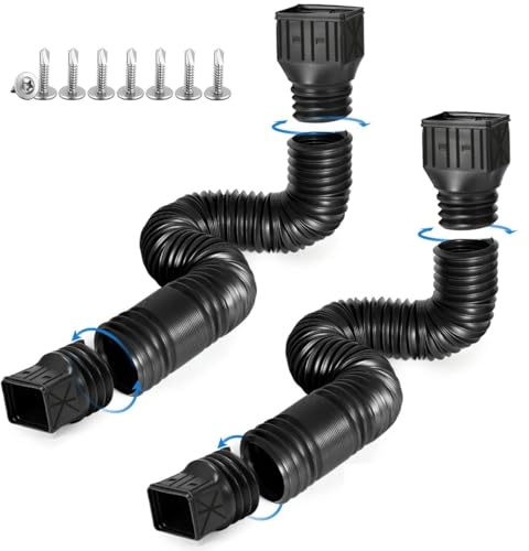Rodnsurw 2 Pack Flexible Rain Gutter Downspout Extensions,Drain Downspout Extender,Gutter Extension Flexible,Down Spout Drain Extension Pipes,Extendable from 21 to 60 Inches (Black)