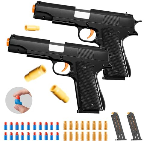 2Pack M1911 EVA Soft Foam Ejection Toy Blaster, Shooting with Foam Darts, Shooting Games, Backyard Fun and Outdoor Games, Education Toy Model for Boys Girls Halloween Christmas Ages 8+ (Black+Black)