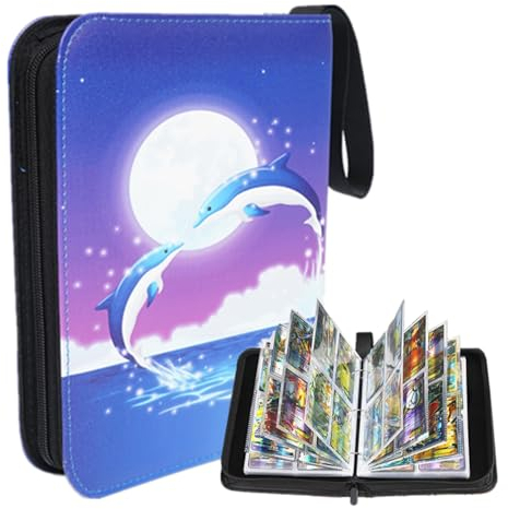 FANXIYA 4-Pocket Sammelalbum Kartenalbum 400 Taschen Heft für Sammelkarten Sammelheft Aufbewahrungsbuch für Sammler, Geburtstagskarten-Ordner-Album (Delfin)