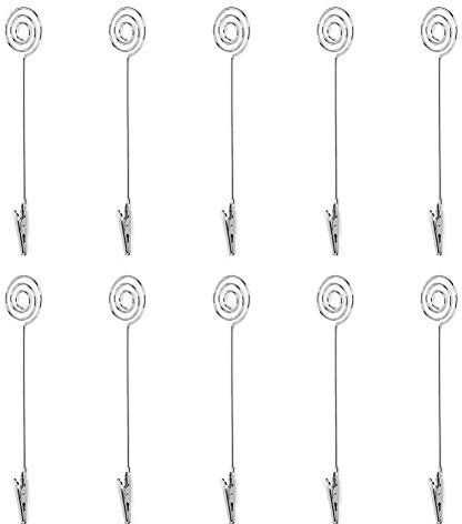 10 Stück Tisch-Notizklammern, Fotohalter für Tische, Tischkartenhalter, Schreibtisch-Visitenkartenhalter aus Metall, Silberfarben, Runde Bildnachrichtenhalter, Tischnummernhalter für Hochzeit, Jahrest