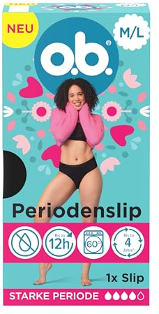 o.b. Periodenslip Größe M/L, wiederverwendbare Periodenunterwäsche bei starker Periode, Menstruationsunterwäsche für bis zu 12 Stunden Auslaufschutz, auch erhältlich in den Größen XS/S, XL/XXL