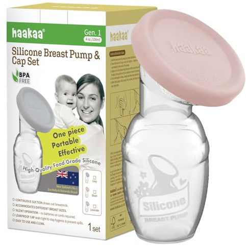 haakaa Manuell bröstpump amningspump med mat silikonlock (Blush) 113 g/100 ml