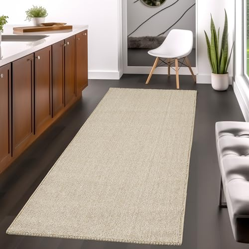 Teppium Moderner Kurzflor Teppich Läufer Flur 80 x 250 cm Beige - Dekorativer Cut-Loop Schlingenteppich, Langlebig, Robust, Schlingenflor - Ideal als Bettvorleger im Schlafzimmer und Küchenläufer