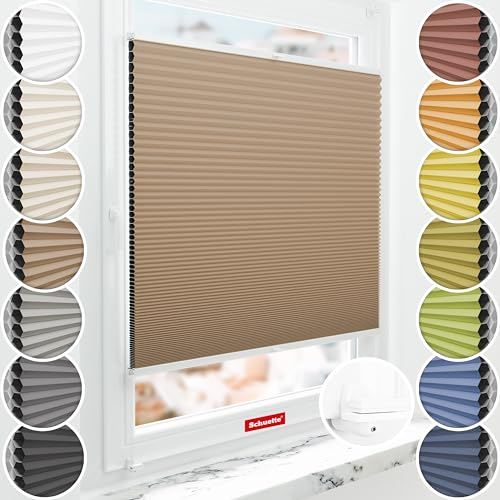 Schuette® Wabenplissee ohne Bohren: Maple Wood (Braun) ● 105x120cm (Breite x Höhe) ● Suprafix Faltrollo X Klemmfix Rollo ● Blitzschnelle Montage inkl. Video