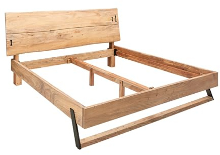 Bett AMAZONAS - 180x200cm - natur - Akazienholz Baumkante hohes Kopfteil | Handgefertigtes Unikat, Baumstamm-Optik, Edelstahl, Massivholz, natürliche Maserung, Silber-Finish, pflegeleichte Oberfläche