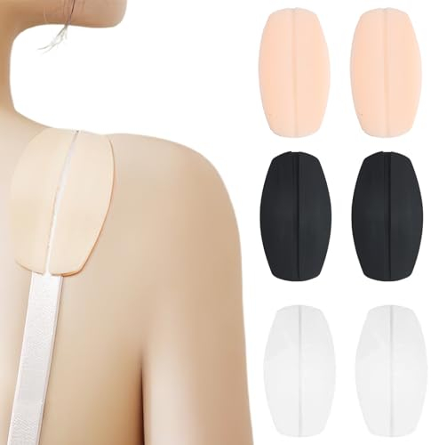 Lotbun 6pcs Antiscivolo Spalline Reggiseno Cuscinetti in Silicone, Fermo per la Spallina del Reggiseno（Color Carne,Nero,Bianco