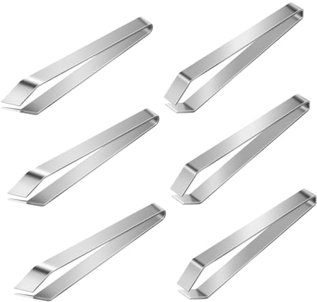 WOONEKY 6pcs Stainless Steel Fish Bone Tweezers Slant and Flat Tips Manual Removal Tool for Kitchen Cooking Food Preparation