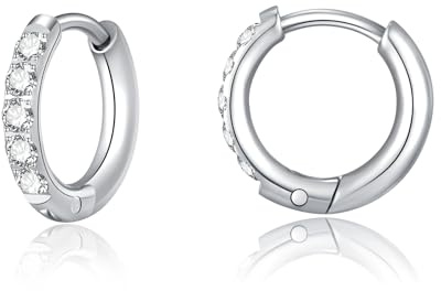 Titan kreolsk örhängen för kvinnor och män, G23, titan, kreoler, allergivänliga, små, vikbara creoler, brosk, helix, öronpiercing, 8/10/12 mm, Kubisk zirkonia, Kubisk zirkonia