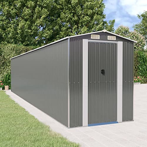 Bulliing Geräteschuppen Hellgrau 192x938x223 cm Verzinkter Stahl GartengeräTehaus Metall Kleines Gartenhaus GartenhüTte GeräTeschuppen Lagerzelt