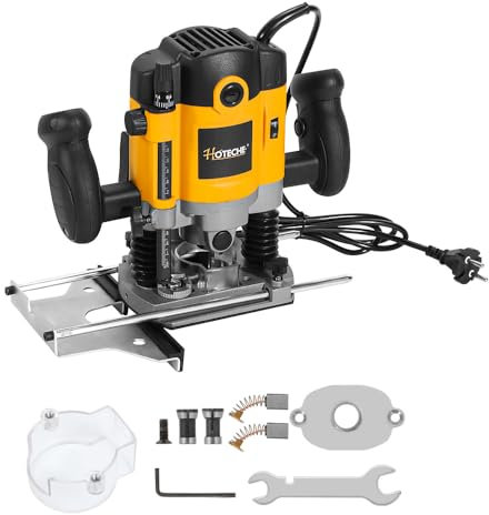 Hoteche Fresa per legno da 1200 W, fresatrice per legno, 6 mm, mandrino da 30 mm, profondità di lavoro, piastra in alluminio, spina VDE, colore giallo e nero