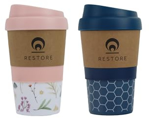 Restore Coffee Cup Travel Mug, Renew 320ml Multi Coloured Pack Reuseable Polypropylene Silicone Grip Leakproof BPA Free Beverage Cup, Fits Standard Cup Holders (2 Mixed Pack Navy & Pink)