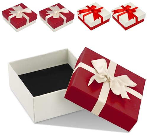 4 Pcs Cajas de Regalo de Joyería de Cartón, 9* 9*4cm Cajitas Regalo de Papel para Joyas, Cajas de Embalaje Pequeñas para Pendientes, Cajas de Presentación Cuadradas para Anillos/Collares (Rojo+Blanco)