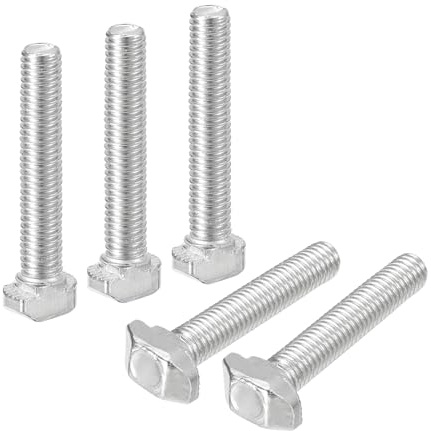 sourcing map 20Pcs T-Slot Bolts, M5 x 30mm Hammer Head Bolt T Screw Drop-in Stud for 2020 Series T-Slot Aluminum Extrusion Profile, Carbon Steel Nickel Plated, Silver