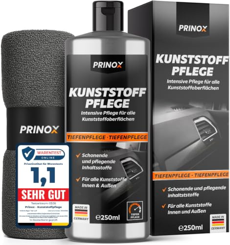 Auto Kunststoff Auffrischer Set [inkl. Mikrofasertuch] – Kunststoffpflege für Auto Außen & Innen - Frischer Glanz & Tiefenwirkung - Hervorragender UV-Schutz - Schutz vor Ausbleichen - 250 ml