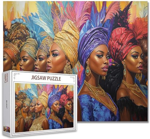 Puzzle Afrique Black Girl de 1000 pièces pour adultes - Peinture de femme afro-américaine - Puzzle tendance femme portant des plumes - Puzzle de 1000 pièces - Décoration murale - Bricolage - Art