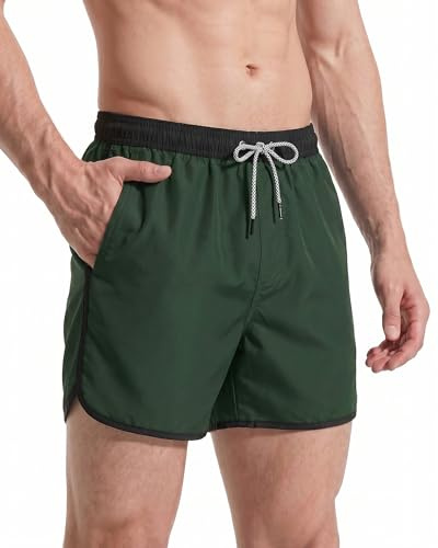 maamgic Bañador Hombre de Natación Secado Rápido Interior de Malla Pantalones Cortos d'Aire Vintage 80s 90s,Verde Oscuro,L