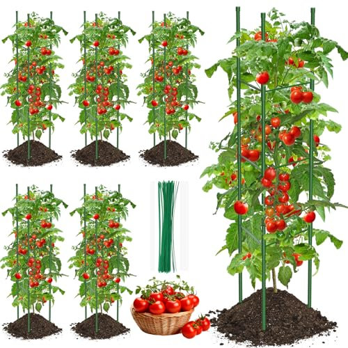 6 Stück Tomatenkäfige Tomaten Rankhilfe, 130cm Verstellbar Tomatenturm Rankgitter Pflanzenstütze Pfahl Garten Blumenstütze Klettergitter für den Anbau von Kletterpflanzen Blumen Gemüse