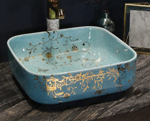CCYENG Lavabo de baño, Lavabo de encimera, Lavabo Jingdezhen, Lavabo Redondo, Lavabo Ovalado para el hogar, Lavabo artístico de cerámica, lavabos de baño, Cuenco Rectangular, A. Solo Lava
