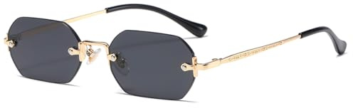 JCTAIFOO Retro Randlose Rechteckige Sonnenbrille Damen Herren Vintage Schlanke Rechteckig Getönte Brille