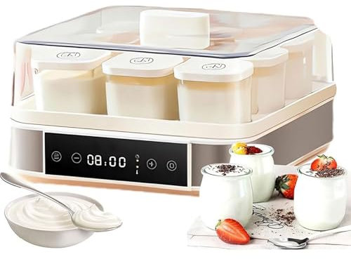 oiakus Yogurtera Automática, Fermentadora de Yogur Eléctrica, Temperatura Ajustable y Control de Tiempo, 9 Tarros de Cristal para Yogur Ecológico Casero, Quesera, Nattotera