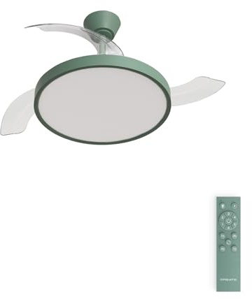 CREATE / WIND CLEAR STUDIO M/Ventilatore da soffitto con luce verde sage con telecomando / 40W, Temporizzatore, Ø 108 cm, 6 velocità, pale retrattili, 3 temperature di luce, funzione estate-inverno