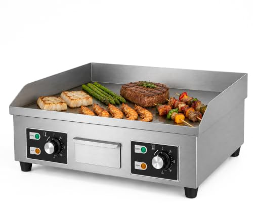 Plancha Eléctrica de Cocina.Plancha Profesional para Cocinar 66x44cm.Plancha Comercial Acero Inoxidable.Placa Industrial con Bandeja Recoge Grasa.Temperatura de 50-300 °C.3500W