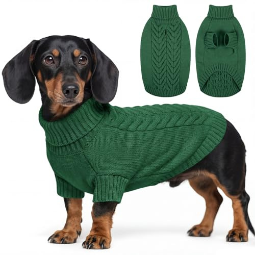ASENKU Medelstor hundtröja, pullovers för hundar med ärmar, vinterstickad hundtröja, pullovers polokrage för hundar för fransk bulldogg tax
