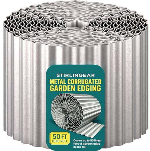 50FT Galvanized Steel Corrugated Metal Landscape Edging – Flexible & Rustproof Garden Edging Border, Decorative Metal Trim for Flower Beds, Lawn, Driveway, Walkway & Raised Beds