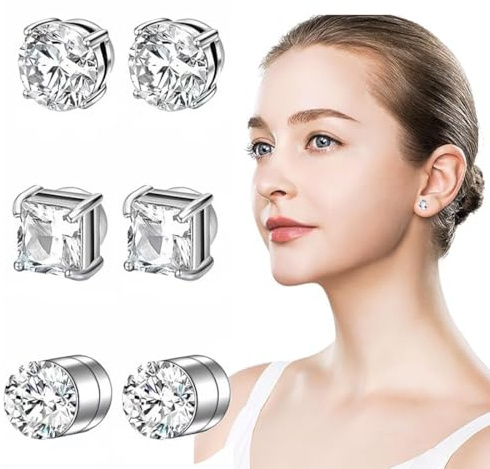 Magnet Ohrstecker Fake Ohrrings Magnetischer Ohrstecker Silber Schwarz für Herren Mann Damen Chirurgenstahl