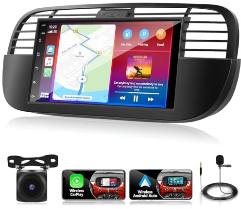 Motorsi 4GB+64GB Android Auto Radio per Fiat 500 2007-2015 con Carplay, Schermo da 7 Pollici Autoradio Stereo con Bluetooth, RDS/FM, USB, EQ, Mirrorlink, Canbus, MIC & Telecamera Posteriore